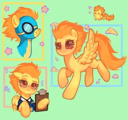 Size: 1982x1863 | Tagged: safe, artist:amaeeart, derpibooru import, spitfire, pegasus, pony, clipboard, clothes, cloud, derpibooru exclusive, food, g4, image, pie, png, simple background, stars, sticker, uniform, wonderbolts uniform