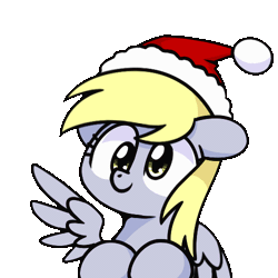 Size: 500x500 | Tagged: safe, artist:sugar morning, derpibooru import, derpy hooves, pegasus, pony, animated, bust, christmas, commission, cute, derp, derpabetes, female, floppy ears, gif, hat, holiday, image, loop, mare, portrait, santa hat, simple background, solo, transparent background, wings, ych example, your character here