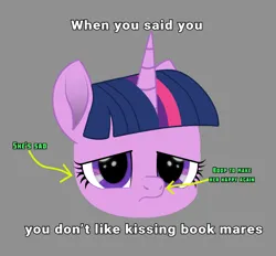 Size: 700x650 | Tagged: safe, artist:k. dale, derpibooru import, twilight sparkle, pony, unicorn, boop, bust, cute, female, g4, gray background, head only, image, mare, meme, movie accurate, png, sad, sadorable, simple background, solo, text, twiabetes, unicorn twilight