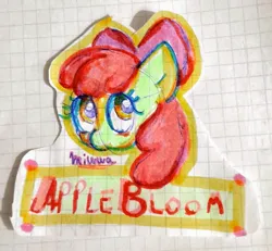 Size: 1024x946 | Tagged: safe, artist:m1ww4, derpibooru import, apple bloom, earth pony, pony, bust, female, filly, foal, graph paper, image, jpeg, portrait, solo, text, traditional art