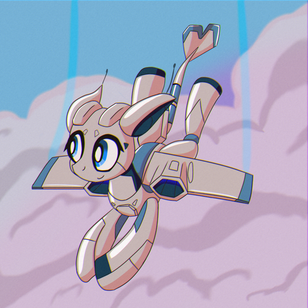 Size: 1440x1440 | Tagged: safe, artist:trackheadtherobopony, derpibooru import, oc, oc:xn36 needle, original species, plane pony, pony, robot, robot pony, flying, image, plane, png, solo