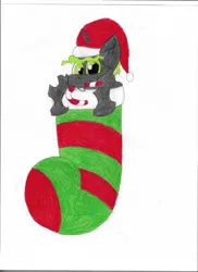 Size: 10200x14032 | Tagged: safe, artist:acid flask, derpibooru import, oc, oc:changeling dox, changeling, pony, candy, candy cane, changeling oc, christmas, christmas stocking, colored, colored pencil drawing, colored pencils, cute, drawing, food, green changeling, happy, hat, holiday, image, jpeg, male, profile picture, santa hat, simple background, smiling, solo, stallion, traditional art, white background
