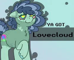 Size: 1301x1048 | Tagged: safe, artist:bluemoon, derpibooru import, oc, oc:lovecloud, unofficial characters only, pony, banned from equestria daily, androgynous, commission, gradient background, image, messy mane, png, solo, unshorn fetlocks, ya got, ych result