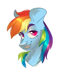 Size: 3700x4500 | Tagged: safe, artist:k0potb, derpibooru import, rainbow dash, pegasus, pony, chest fluff, colored, cute, dashabetes, ear fluff, eyebrows, female, g4, image, looking at you, mare, multicolored hair, png, rainbow hair, red eyes, signature, simple background, smiling, smiling at you, solo, white background