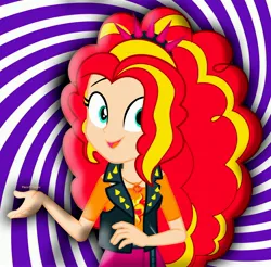 Size: 3594x3537 | Tagged: safe, artist:paco777yuyu, derpibooru import, sunset shimmer, human, equestria girls, alternate hairstyle, g4, hairstyle swap, human coloration, hypnosis, image, implied adagio dazzle, jpeg, light skin, solo