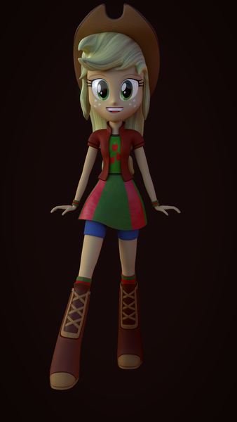 Size: 1080x1920 | Tagged: safe, artist:palmman529, derpibooru import, applejack, rainbow dash, human, series:humane 6 in rainbow dash's clothes, equestria girls, 3d, boots, clothes, clothes swap, g4, image, png, rainbow dash's boots, rainbow dash's clothes, rainbow dash's skirt, rainbow dash's socks, recolor, shoes, socks, solo, striped socks