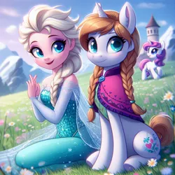 Size: 1024x1024 | Tagged: safe, ai content, derpibooru import, machine learning generated, ponified, human, pony, anna, elsa, frozen (movie), generator:dall-e 3, image, jpeg, solo