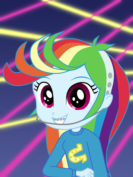 Size: 3000x4000 | Tagged: safe, artist:octosquish7260, derpibooru import, rainbow dash, human, equestria girls, braces, female, g4, image, lights, png, solo, wondercolts, younger