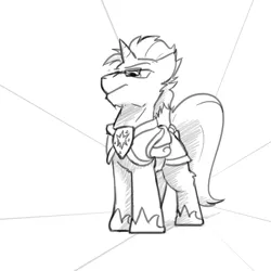 Size: 3000x3000 | Tagged: safe, artist:captainhoers, derpibooru import, oc, unofficial characters only, pony, unicorn, glasses, grayscale, guard armor, image, jpeg, low angle, male, monochrome, royal guard, simple background, solo, stallion, white background