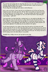 Size: 4000x6000 | Tagged: safe, artist:dice-warwick, derpibooru import, oc, oc:fizzy fusion pop, oc:pecan harvester, unofficial characters only, hybrid, original species, pony, unicorn, zony, fallout equestria, butt, crotchboobs, curly hair, curly tail, dock, fallout equestria: journal of an escort, female, image, nudity, plot, png, raised leg, short hair, tail, text, underhoof, waste pony