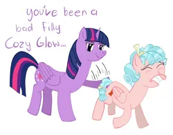 Size: 827x650 | Tagged: artist needed, safe, derpibooru import, cozy glow, twilight sparkle, twilight sparkle (alicorn), alicorn, pegasus, pony, /mlp/, 4chan, dialogue, female, filly, foal, gritted teeth, image, jpeg, punish the villain, punishment, spanking, teeth