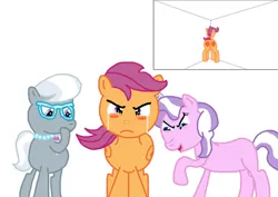 Size: 749x530 | Tagged: artist needed, safe, derpibooru import, diamond tiara, scootaloo, silver spoon, /mlp/, 4chan, blushing, corner, crying, embarrassed, humiliation, image, jpeg, spank mark, spanked, spanking