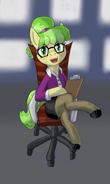 Size: 750x1250 | Tagged: safe, derpibooru import, chickadee, ms. peachbottom, earth pony, pony, /mlp/ tf2 general, administrator, button-up shirt, chair, clipboard, clothes, crossed legs, female, glasses, image, mare, png, shirt, sitting, team fortress 2