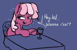 Size: 503x326 | Tagged: safe, artist:pinkberry, derpibooru import, edit, editor:sawdusteater, cheerilee, earth pony, pony, aggie.io, alcohol, bad influence, colored sketch, doodle, drink, drunk, drunk bubbles, female, g4, glass, hey kid you wanna ss?, image, imminent foalcon, looking sideways, mare, meme, png, sketch, solo, wine, wine glass