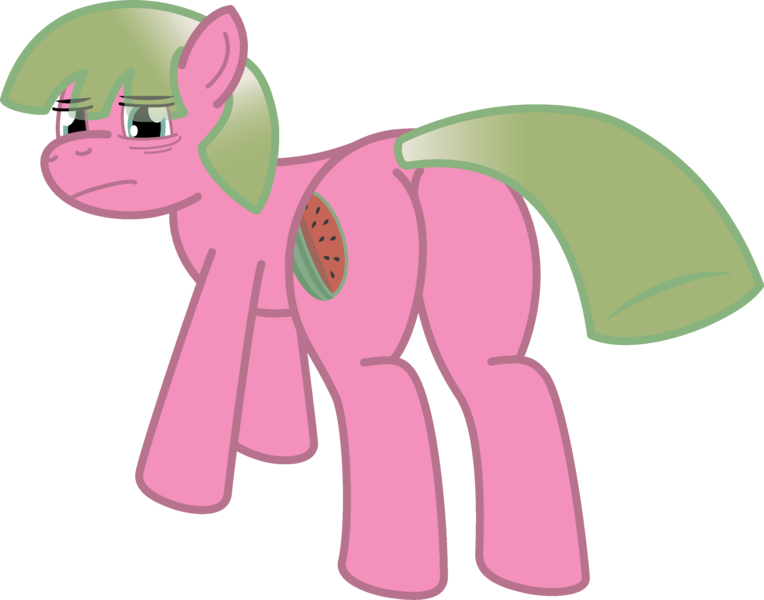 Size: 2876x2258 | Tagged: suggestive, artist:cutehorseprions, ponerpics import, oc, pony, butt, female, food, image, looking at you, looking back, looking back at you, mare, png, solo, tired eyes, vector, watermelon