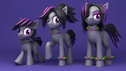 Size: 1920x1080 | Tagged: safe, artist:argos90, derpibooru import, oc, oc:purple starshine, unofficial characters only, earth pony, 3d, 3d model, adoptable, bracelet, choker, image, png, spiked choker, spiked wristband, wristband