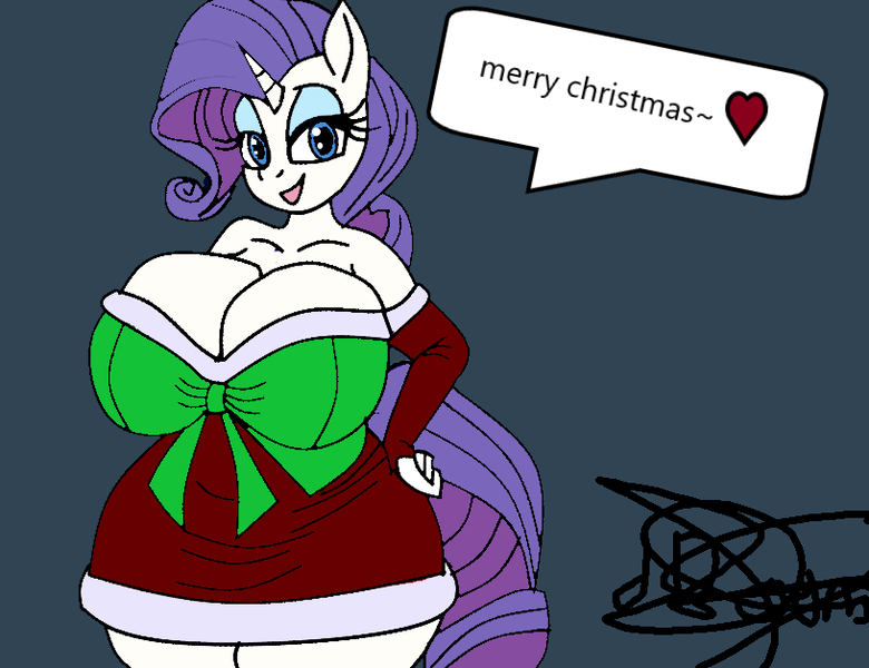 Size: 816x628 | Tagged: questionable, artist:renegade-157, derpibooru import, rarity, anthro, unicorn, big breasts, blue eyes, breasts, busty rarity, christmas, cleavage, clothes, curly hair, dialogue, dress, eyelashes, eyeshadow, female, hand on hip, hips, holiday, horn, image, lidded eyes, looking at you, makeup, open mouth, png, purple hair, solo, speech bubble, talking to viewer, thighs, thunder thighs, unicorn horn, white coat, wide hips