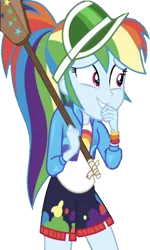 Size: 1507x2520 | Tagged: safe, derpibooru import, edit, edited screencap, editor:homersimpson1983, screencap, rainbow dash, human, equestria girls, background removed, clothes, female, image, not a vector, paddle, png, simple background, solo, transparent background, visor cap