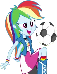 Size: 1969x2520 | Tagged: safe, derpibooru import, edit, edited screencap, editor:homersimpson1983, screencap, rainbow dash, human, equestria girls, equestria girls (movie), background removed, clothes, female, football, g4, image, kicking, not a vector, png, simple background, solo, sports, transparent background