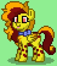 Size: 752x864 | Tagged: safe, derpibooru import, oc, oc:pepperoni pizza, unofficial characters only, pegasus, pony, pony town, female, green background, image, mare, orange mane, orange tail, png, red eyes, red mane, red tail, simple background, solo, tail, tongue out, wings, yellow body, yellow wings