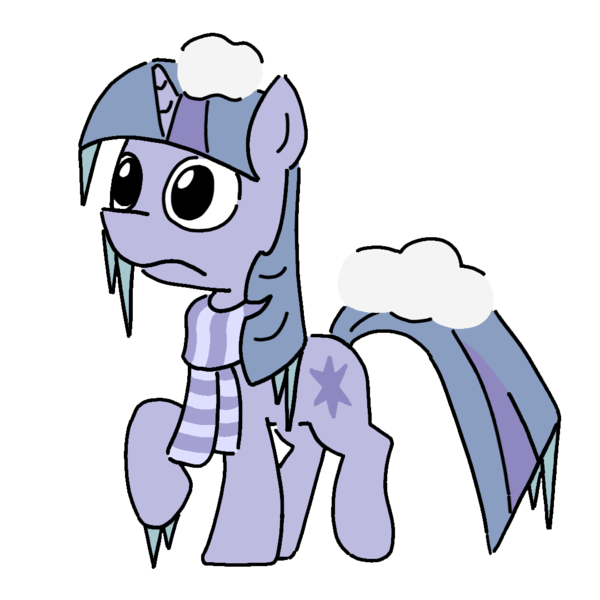 Size: 1080x1080 | Tagged: safe, artist:borgib, derpibooru import, twilight sparkle, pony, unicorn, closed mouth, clothes, cold, female, frown, frozen, g4, icicle, image, mare, png, puppy dog eyes, raised hoof, scarf, simple background, snow, solo, striped scarf, transparent background, unicorn twilight