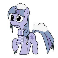 Size: 1080x1080 | Tagged: safe, artist:borgib, derpibooru import, twilight sparkle, pony, unicorn, closed mouth, clothes, cold, female, frown, frozen, g4, icicle, image, mare, png, puppy dog eyes, raised hoof, scarf, simple background, snow, solo, striped scarf, transparent background, unicorn twilight