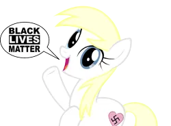 Size: 679x500 | Tagged: safe, artist:accu, edit, oc, oc:aryanne, unofficial characters only, earth pony, pony, /pone/, 8chan, black lives matter, blonde, cute, happy, heart, hello, image, nazi, png, politics, show accurate, simple background, solo, speech bubble, swastika, transparent background