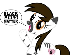 Size: 679x500 | Tagged: safe, artist:accu, edit, oc, oc:aryanne, unofficial characters only, earth pony, pony, /pone/, 8chan, alternate cutie mark, aryanne getting striped, black lives matter, cute, eye color change, hair color edit, happy, heart, hello, image, png, politics, show accurate, simple background, solo, speech bubble, striped, transparent background