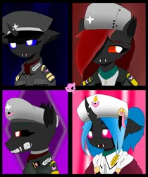 Size: 2296x2732 | Tagged: safe, derpibooru import, changeling, equestria at war mod, blue eyes, bust, clothes, glow, glowing eyes, hair, hat, image, military, pink eyes, png, portrait, red eyes, uniform, war