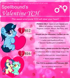 Size: 1818x2000 | Tagged: safe, artist:spellboundcanvas, derpibooru import, bon bon, lyra heartstrings, sweetie drops, commission, cute, hearts and hooves day, holiday, image, jpeg, smol, valentine's day, your character here