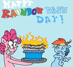 Size: 802x740 | Tagged: safe, artist:dragonboi471, artist:rainbowdashsmailbag, derpibooru import, pinkie pie, rainbow dash, pony, birthday cake, cake, food, hat, image, party hat, png, rainbow dash day