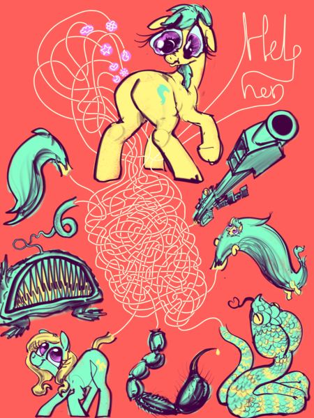 Size: 3000x4000 | Tagged: safe, artist:ja0822ck, derpibooru import, oc, ponified, unofficial characters only, angler fish, fish, pony, snake, barrett m82, female, image, mare, png, scorpion tail, tail