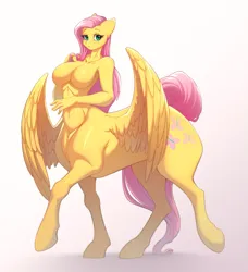 Size: 1169x1280 | Tagged: suggestive, artist:knightdd, derpibooru import, fluttershy, centaur, breasts, busty fluttershy, centaurified, centaurshy, featureless breasts, female, image, pegataur, png, simple background, solo, solo female, species swap, white background, wings