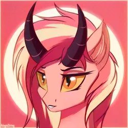 Size: 2000x2000 | Tagged: safe, artist:adagiostring, derpibooru import, oc, unofficial characters only, pony, bust, commission, commission open, cute, devil horns, female, females only, glow, headshot commission, horns, image, looking forward, my little pony, orange eyes, pink hair, pink mane, png, portrait, sexy, simple background, solo