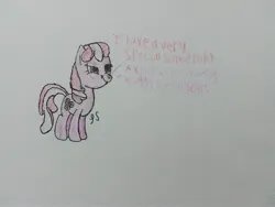 Size: 3264x2448 | Tagged: safe, derpibooru import, cheerilee, pony, hearts and hooves day (episode), baby talk, colored, derpibooru exclusive, dialogue, drawing, image, jpeg, love poison, pen drawing, smug smile, traditional art