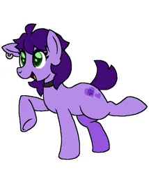 Size: 600x700 | Tagged: safe, artist:krisispiss, derpibooru import, oc, oc:kris, ponified, unofficial characters only, earth pony, pony, choker, ear piercing, earring, eyeshadow, female, image, jewelry, makeup, mare, open mouth, open smile, piercing, png, raised hoof, raised leg, simple background, smiling, solo, underhoof, white background