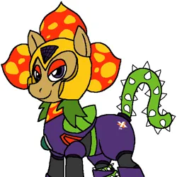 Size: 540x540 | Tagged: safe, artist:krisispiss, derpibooru import, ponified, pony, robot, robot pony, crossover, flower, image, jpeg, looking at you, mega man 6, megaman, plant man, simple background, smiling, solo, tail, vine, white background