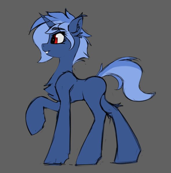 Size: 848x859 | Tagged: safe, artist:capseys, derpibooru import, oc, oc:eclarix, unofficial characters only, pony, unicorn, chest fluff, colored, concave belly, ear fluff, explicit source, female, horn, image, jpeg, looking forward, raised hoof, red eyes, side view, simple background, sketch, slim, solo, standing, thin, unicorn oc