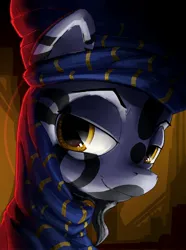 Size: 2000x2692 | Tagged: safe, artist:uteuk, derpibooru import, oc, unofficial characters only, pony, zebra, equestria at war mod, beard, bust, evil grin, facial hair, grin, image, jafar, jpeg, male, portrait, smiling, stallion, suspicious, turban, zebra oc