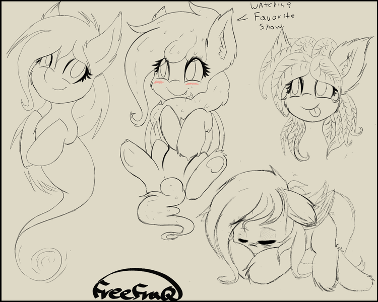 Size: 2500x2000 | Tagged: safe, artist:freefraq, derpibooru import, oc, oc:cherry slime, oc:flower, oc:jester, oc:lilac san, ghost, ghost pony, goo, goo pony, original species, pony, undead, image, monochrome, png