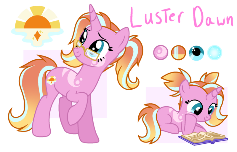 Size: 1118x715 | Tagged: safe, artist:chailicorice, artist:elementbases, derpibooru import, luster dawn, pony, unicorn, alternate eye color, alternate hair color, base used, book, cutie mark, female, filly, filly luster dawn, foal, glasses, gradient mane, image, magical lesbian spawn, mare, offspring, parent:rainbow dash, parent:starlight glimmer, parents:glimmerdash, pigtails, png, ponytail, reading, reference sheet, self paradox, self ponidox, simple background, solo, transparent background, younger