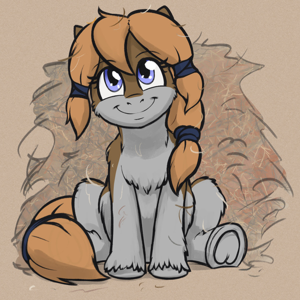 Size: 1060x1060 | Tagged: safe, alternate version, artist:a0iisa, oc, oc:lushcoat, unofficial characters only, pony, taiga pony, chest fluff, colored, female, filly, image, jpeg, sitting, smiling, solo, unshorn fetlocks, younger