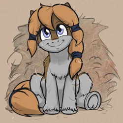 Size: 1060x1060 | Tagged: safe, alternate version, artist:a0iisa, oc, oc:lushcoat, unofficial characters only, pony, taiga pony, chest fluff, colored, female, filly, image, jpeg, sitting, smiling, solo, unshorn fetlocks, younger