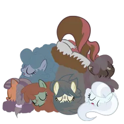 Size: 1389x1389 | Tagged: safe, artist:sersys, ponerpics import, oc, unofficial characters only, pony, taiga pony, image, png, pony pile, sleeping