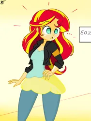 Size: 1536x2048 | Tagged: safe, artist:diegosagiro, derpibooru import, sunset shimmer, equestria girls, image, inanimate tf, jpeg, mannequin, mannequin tf, sign, solo, surprised, transformation