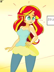 Size: 1536x2048 | Tagged: safe, artist:diegosagiro, derpibooru import, sunset shimmer, equestria girls, image, inanimate tf, jpeg, mannequin, mannequin tf, sign, solo, surprised, transformation