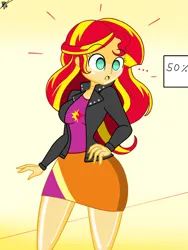 Size: 1536x2048 | Tagged: safe, artist:diegosagiro, derpibooru import, sunset shimmer, equestria girls, image, inanimate tf, jpeg, mannequin, mannequin tf, sign, solo, surprised, transformation