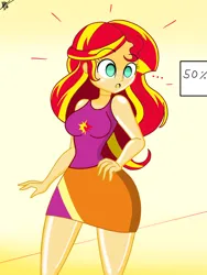 Size: 1536x2048 | Tagged: safe, artist:diegosagiro, derpibooru import, sunset shimmer, equestria girls, image, inanimate tf, jpeg, mannequin, mannequin tf, sign, solo, surprised, transformation