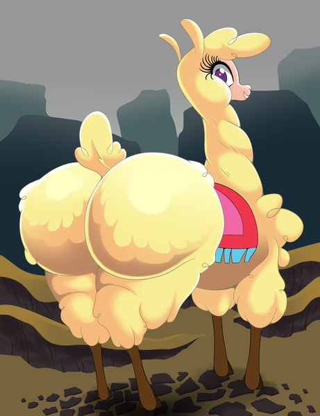 Size: 3551x4623 | Tagged: questionable, artist:skunk bunk, derpibooru import, alpaca, art pack:them's fuckin' herds, them's fightin' herds, art pack, butt, community related, detailed background, female, fluffy, image, large butt, paprika (tfh), plot, png, solo, solo female