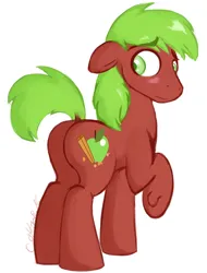 Size: 550x723 | Tagged: safe, artist:cottonsulk, derpibooru import, apple cinnamon, pony, blushing, butt, dock, image, looking back, male, plot, png, raised leg, solo, stallion, tail